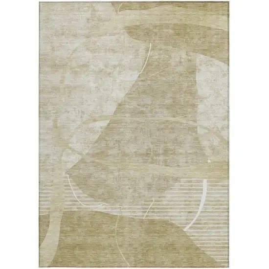 Beige Taupe And Tan Abstract Washable Indoor Outdoor Area Rug Photo 6