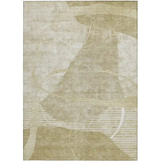 Beige Taupe And Tan Abstract Washable Indoor Outdoor Area Rug Photo 6