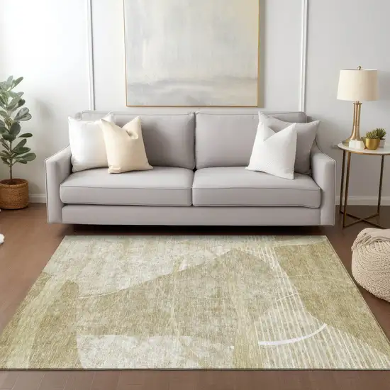 Beige Taupe And Tan Abstract Washable Indoor Outdoor Area Rug Photo 9