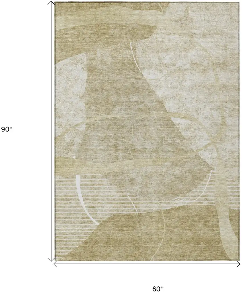 Beige Taupe And Tan Abstract Washable Indoor Outdoor Area Rug Photo 3