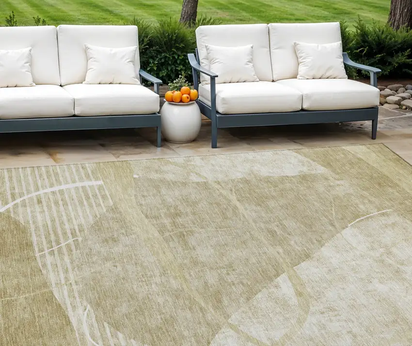 Beige Taupe And Tan Abstract Washable Indoor Outdoor Area Rug Photo 1