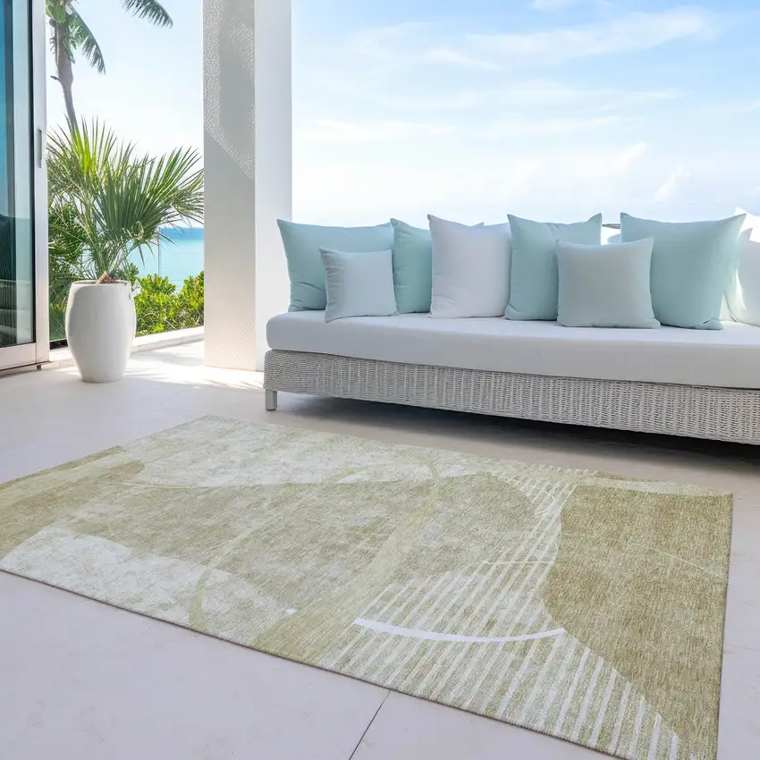 Beige Taupe And Tan Abstract Washable Indoor Outdoor Area Rug Photo 8