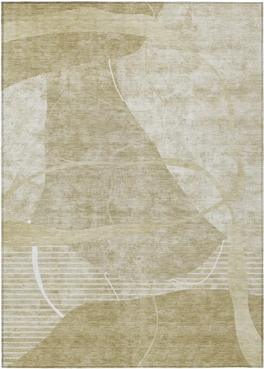 Beige Taupe And Tan Abstract Washable Indoor Outdoor Area Rug Photo 2