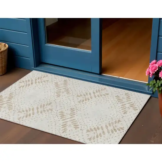 Beige Taupe And Tan Floral Washable Indoor Outdoor Area Rug Photo 1