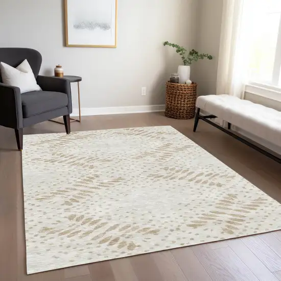 Beige Taupe And Tan Floral Washable Indoor Outdoor Area Rug Photo 9