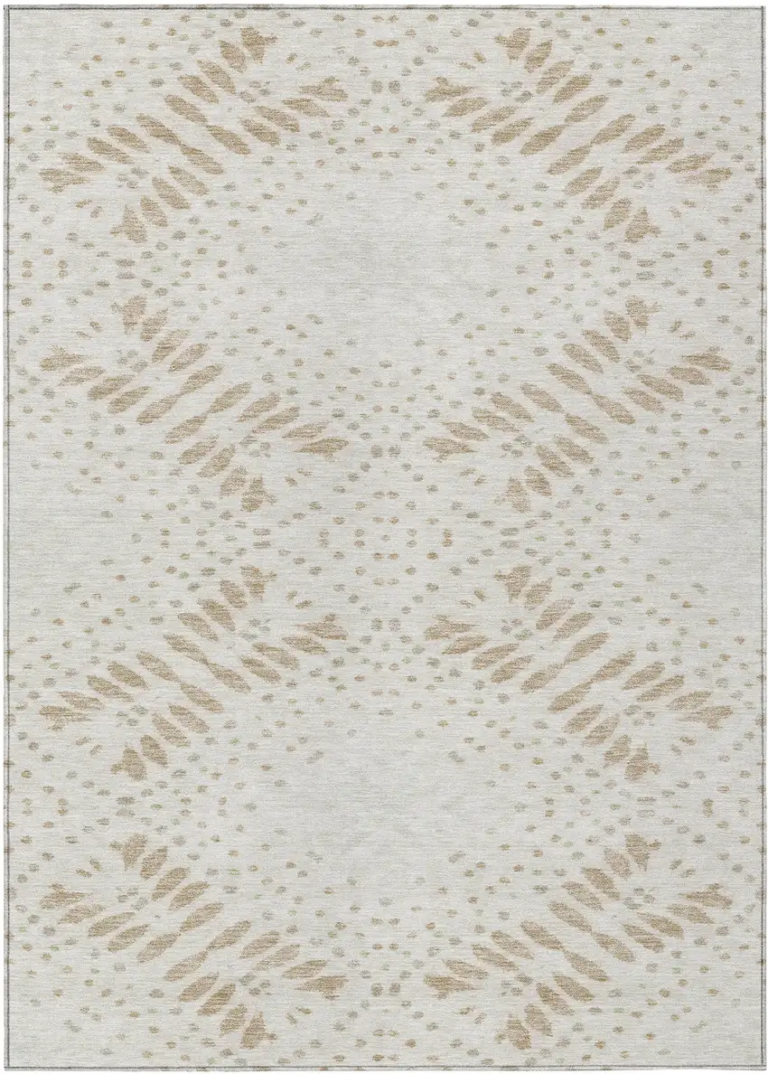 Beige Taupe And Tan Floral Washable Indoor Outdoor Area Rug Photo 2