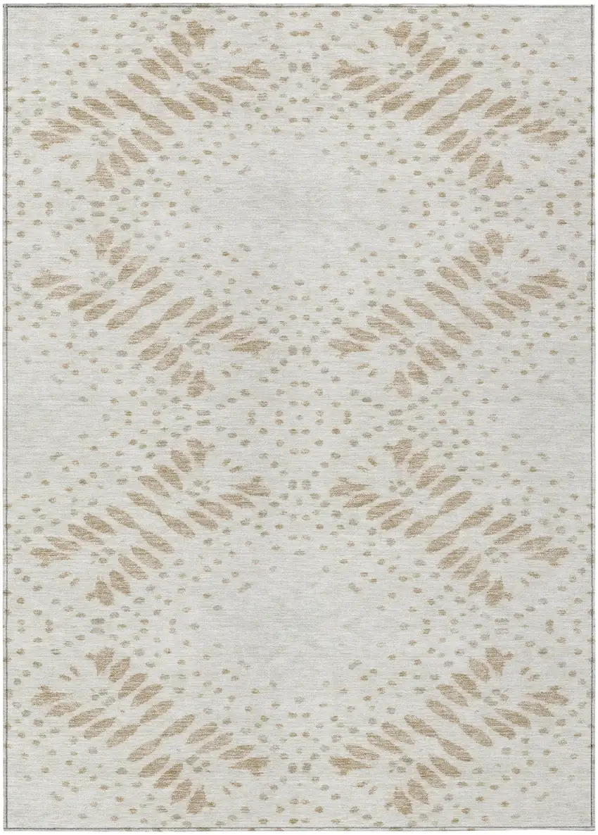 Beige Taupe And Tan Floral Washable Indoor Outdoor Area Rug Photo 2