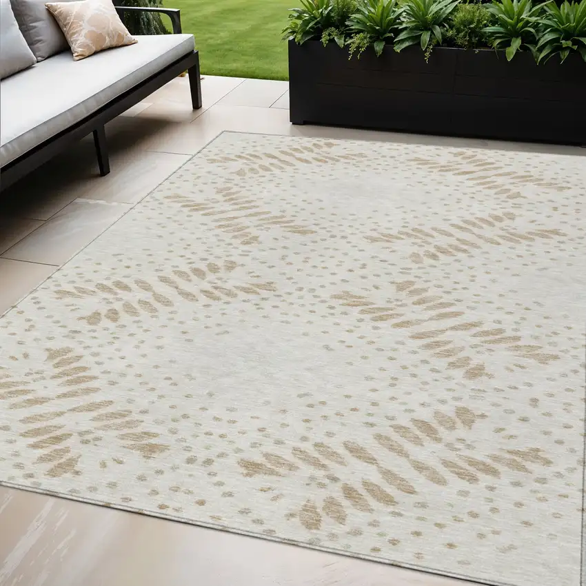 Beige Taupe And Tan Floral Washable Indoor Outdoor Area Rug Photo 1