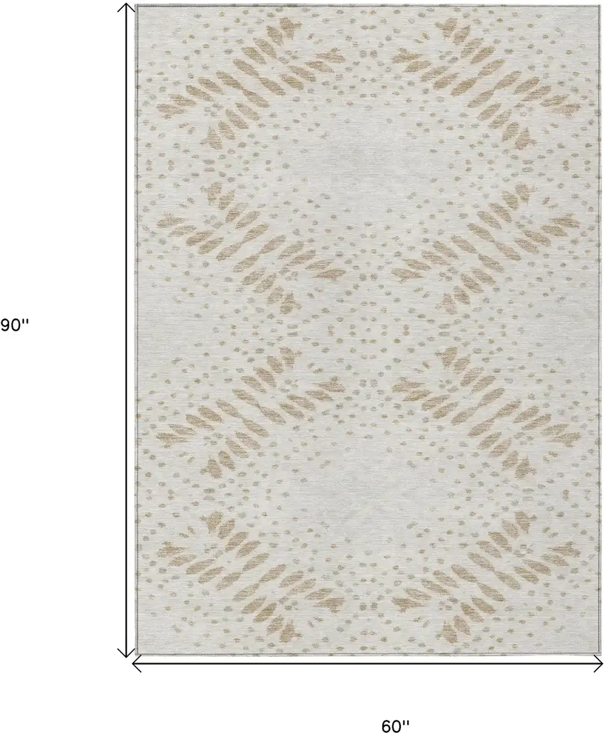 Beige Taupe And Tan Floral Washable Indoor Outdoor Area Rug Photo 3