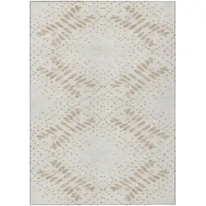 Photo of Beige Taupe And Tan Floral Washable Indoor Outdoor Area Rug