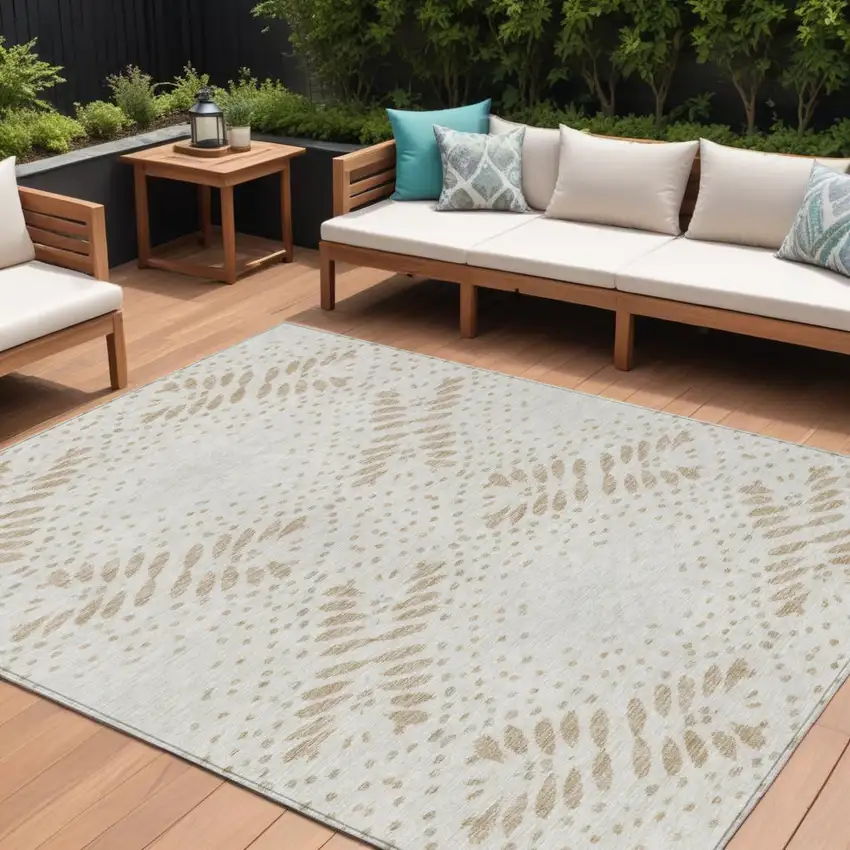 Beige Taupe And Tan Floral Washable Indoor Outdoor Area Rug Photo 1
