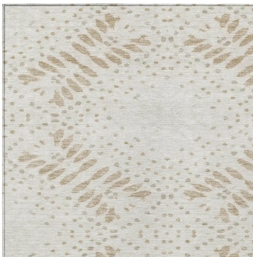 Beige Taupe And Tan Floral Washable Indoor Outdoor Area Rug Photo 6