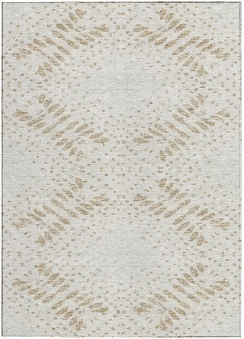 Beige Taupe And Tan Floral Washable Indoor Outdoor Area Rug Photo 7