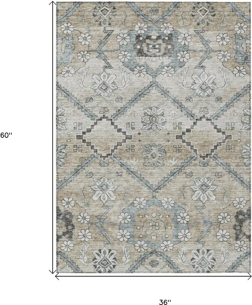 Beige Taupe And Tan Floral Washable Indoor Outdoor Area Rug Photo 3