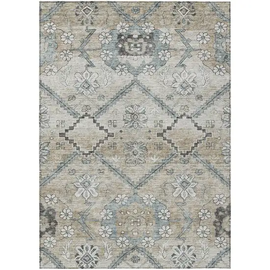Beige Taupe And Tan Floral Washable Indoor Outdoor Area Rug Photo 2