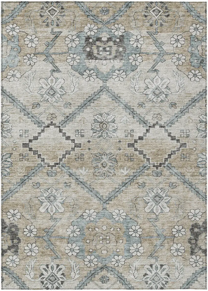 Beige Taupe And Tan Floral Washable Indoor Outdoor Area Rug Photo 2