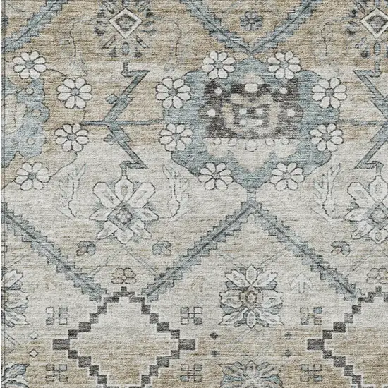 Beige Taupe And Tan Floral Washable Indoor Outdoor Area Rug Photo 7