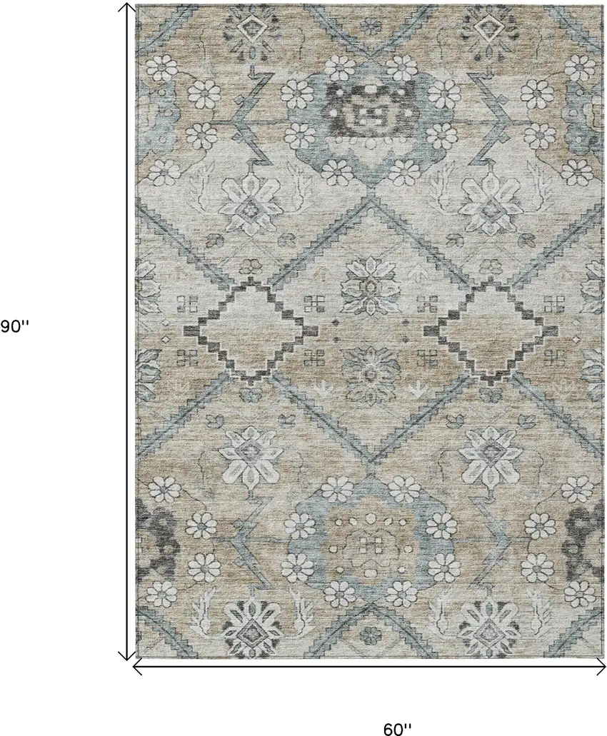 Beige Taupe And Tan Floral Washable Indoor Outdoor Area Rug Photo 3