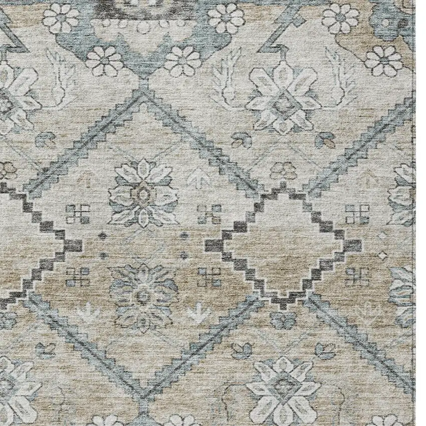 Beige Taupe And Tan Floral Washable Indoor Outdoor Area Rug Photo 7