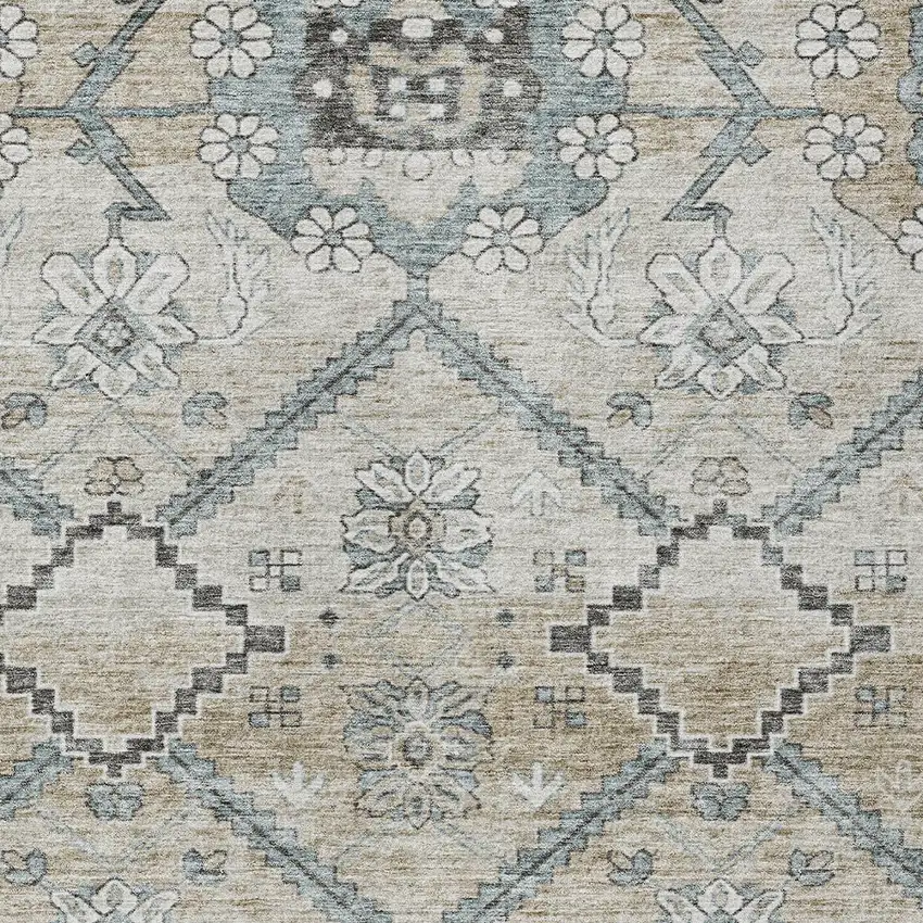 Beige Taupe And Tan Floral Washable Indoor Outdoor Area Rug Photo 7