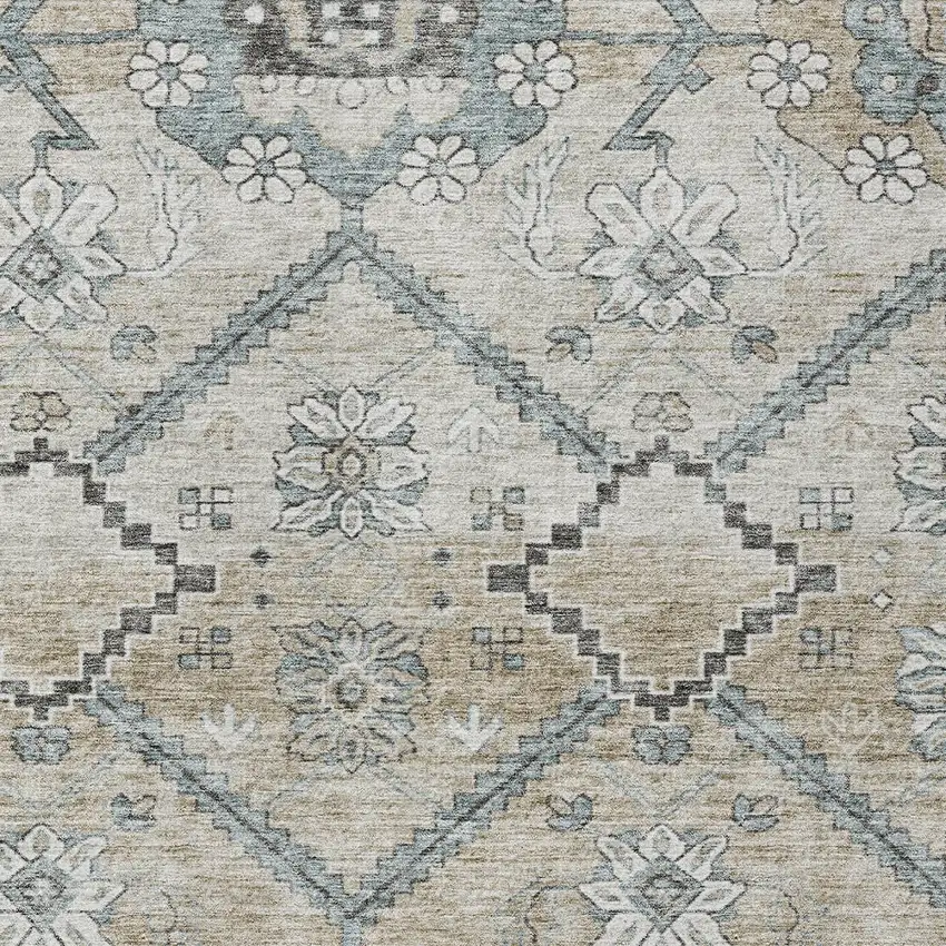Beige Taupe And Tan Floral Washable Indoor Outdoor Area Rug Photo 7