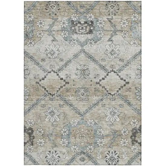 Beige Taupe And Tan Floral Washable Indoor Outdoor Area Rug Photo 8