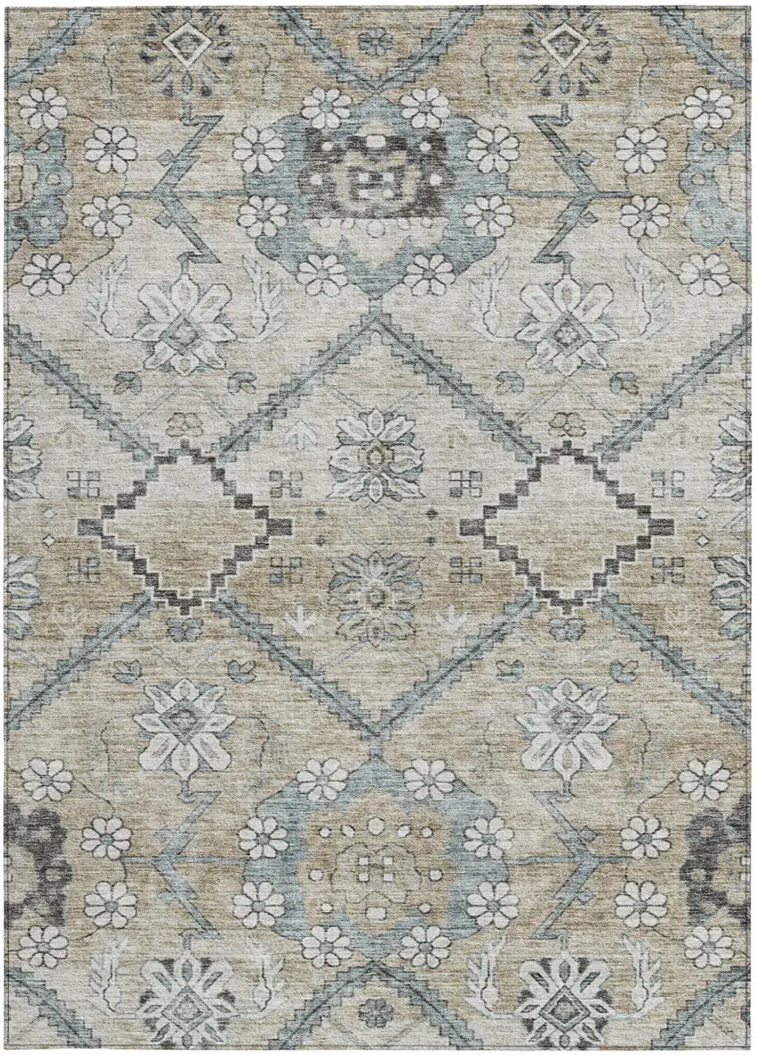 Beige Taupe And Tan Floral Washable Indoor Outdoor Area Rug Photo 8