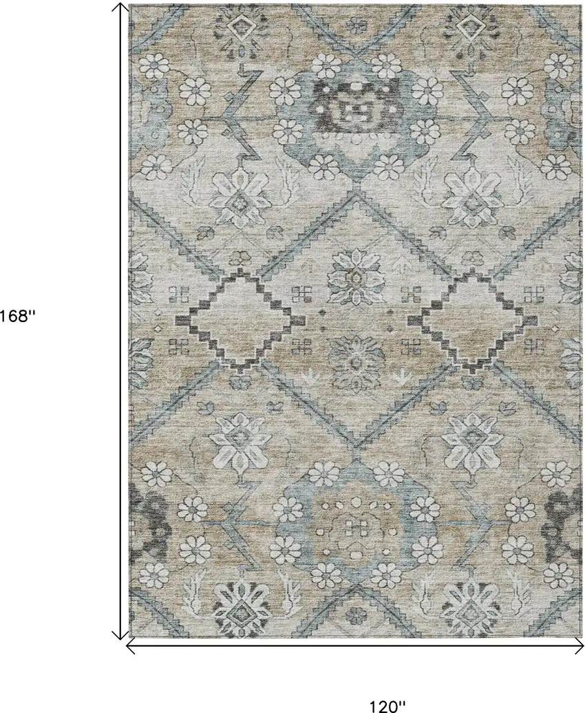 Beige Taupe And Tan Floral Washable Indoor Outdoor Area Rug Photo 3