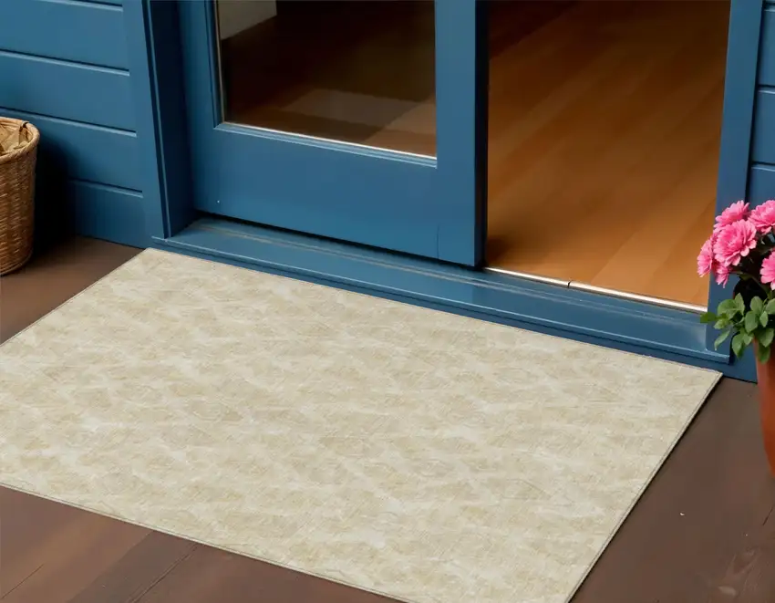 Beige Taupe And Tan Geometric Washable Indoor Outdoor Area Rug Photo 1