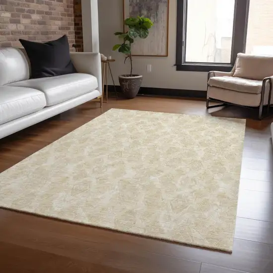 Beige Taupe And Tan Geometric Washable Indoor Outdoor Area Rug Photo 8