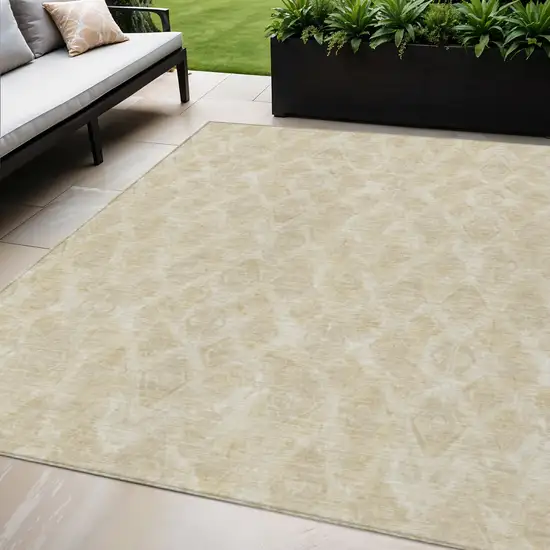 Beige Taupe And Tan Geometric Washable Indoor Outdoor Area Rug Photo 1