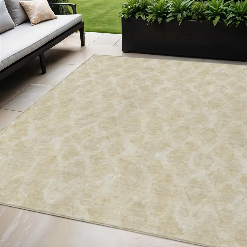 Beige Taupe And Tan Geometric Washable Indoor Outdoor Area Rug Photo 1