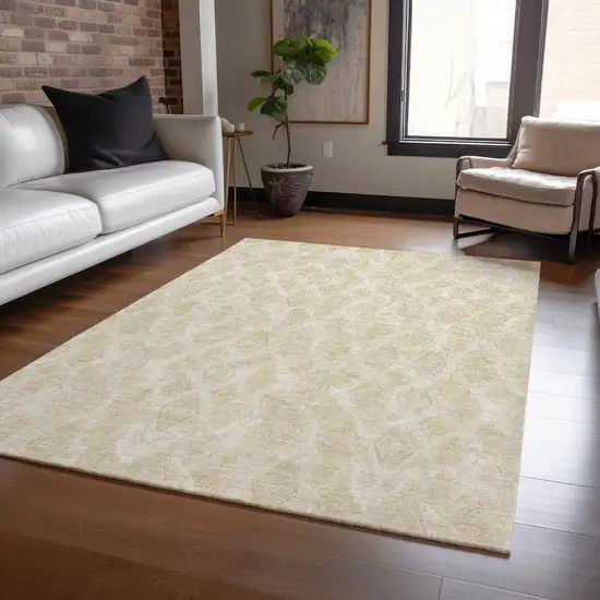Beige Taupe And Tan Geometric Washable Indoor Outdoor Area Rug Photo 6