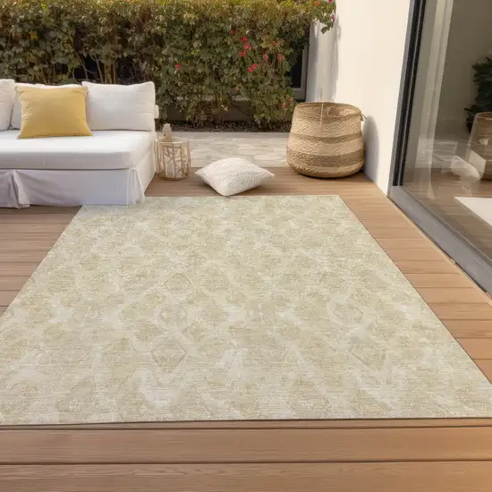 Beige Taupe And Tan Geometric Washable Indoor Outdoor Area Rug Photo 8