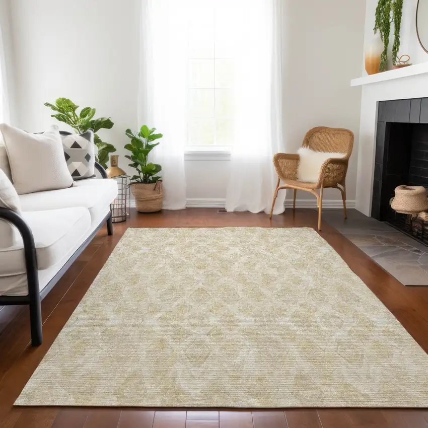 Beige Taupe And Tan Geometric Washable Indoor Outdoor Area Rug Photo 7