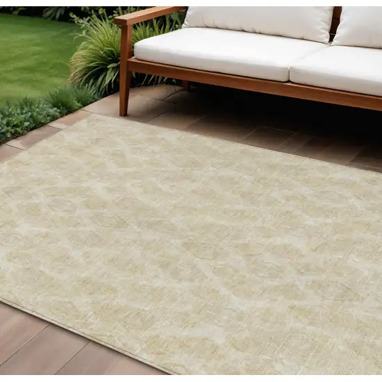 Beige Taupe And Tan Geometric Washable Indoor Outdoor Area Rug Photo 1