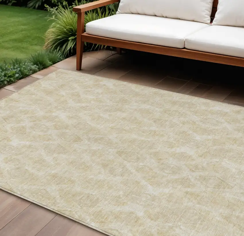 Beige Taupe And Tan Geometric Washable Indoor Outdoor Area Rug Photo 1
