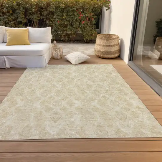 Beige Taupe And Tan Geometric Washable Indoor Outdoor Area Rug Photo 9