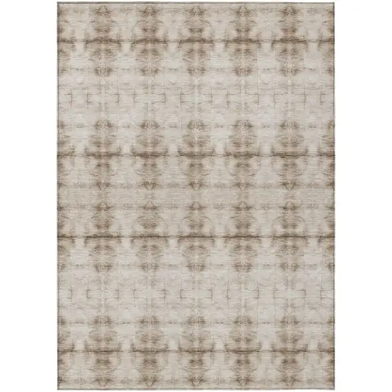 Beige Taupe And Tan Geometric Washable Indoor Outdoor Area Rug Photo 2