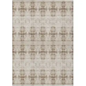 Photo of Beige Taupe And Tan Geometric Washable Indoor Outdoor Area Rug