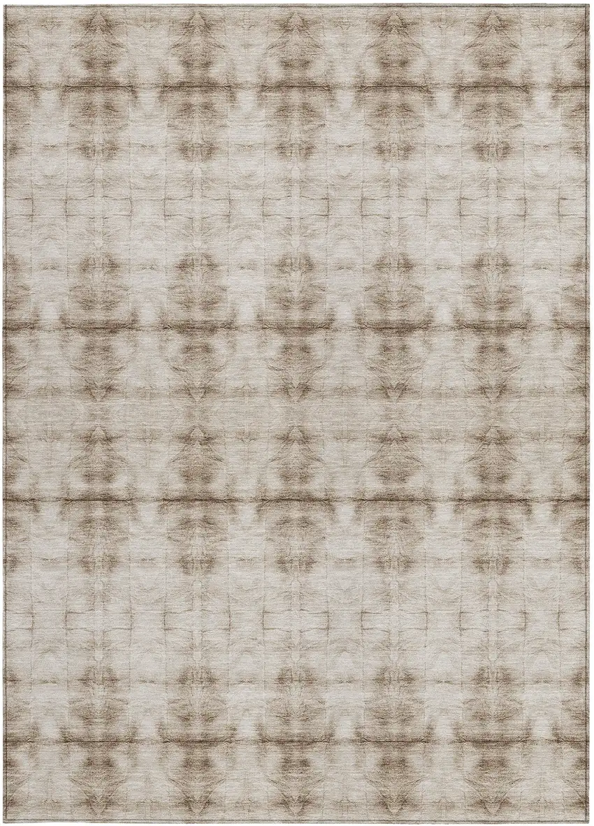 Beige Taupe And Tan Geometric Washable Indoor Outdoor Area Rug Photo 4