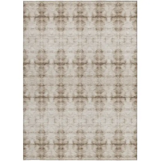 Beige Taupe And Tan Geometric Washable Indoor Outdoor Area Rug Photo 4