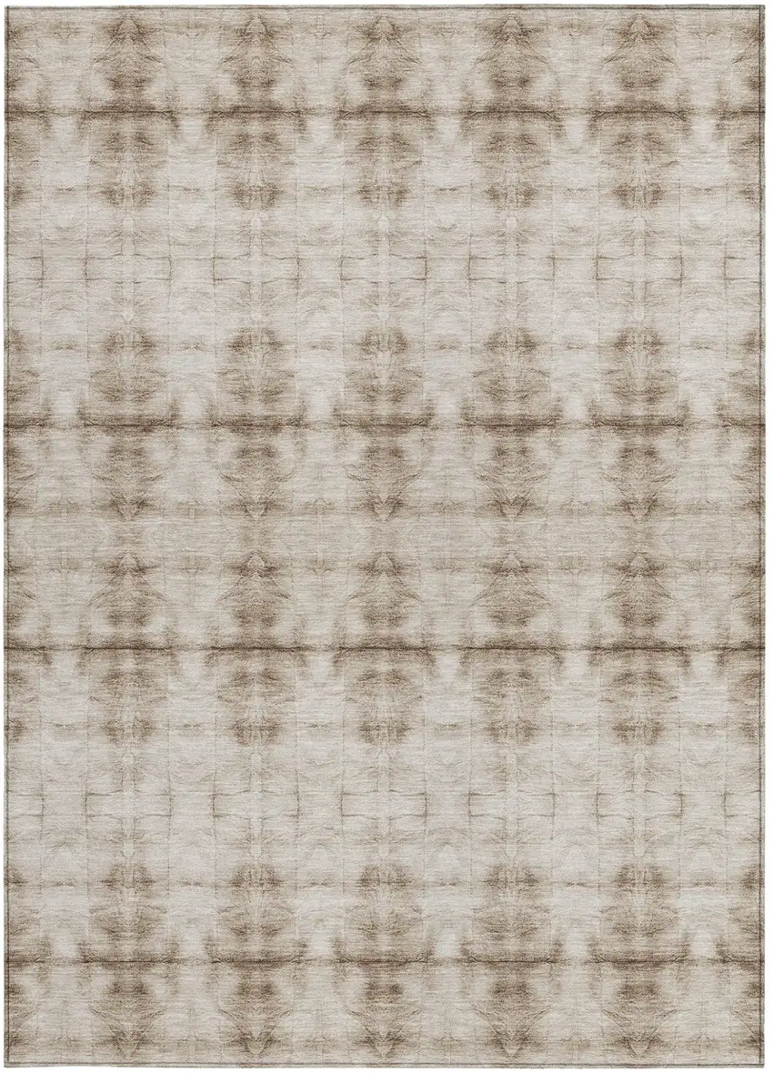 Beige Taupe And Tan Geometric Washable Indoor Outdoor Area Rug Photo 4
