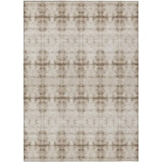 Beige Taupe And Tan Geometric Washable Indoor Outdoor Area Rug Photo 1