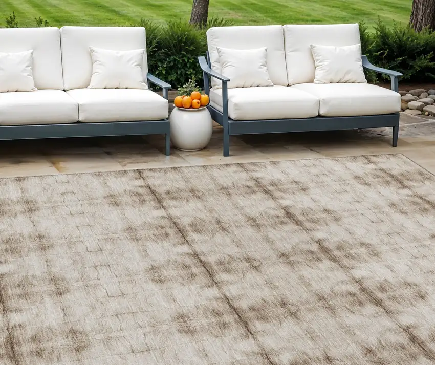 Beige Taupe And Tan Geometric Washable Indoor Outdoor Area Rug Photo 1