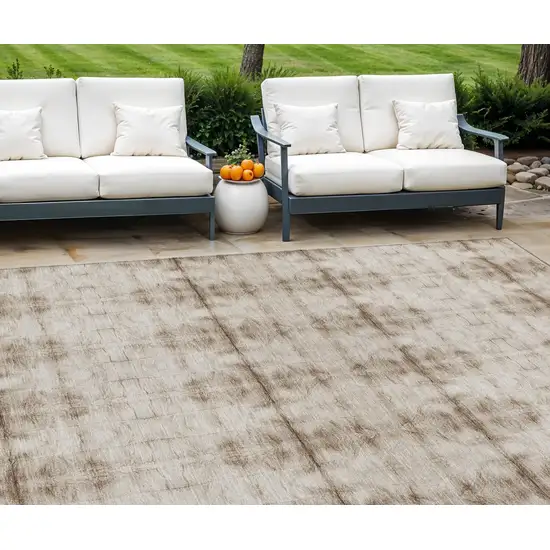 Beige Taupe And Tan Geometric Washable Indoor Outdoor Area Rug Photo 1