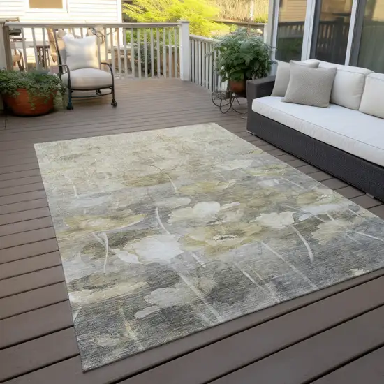 Beige Taupe And Wheat Floral Washable Indoor Outdoor Area Rug Photo 9