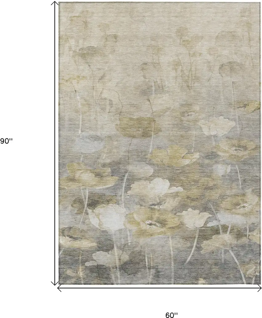 Beige Taupe And Wheat Floral Washable Indoor Outdoor Area Rug Photo 3
