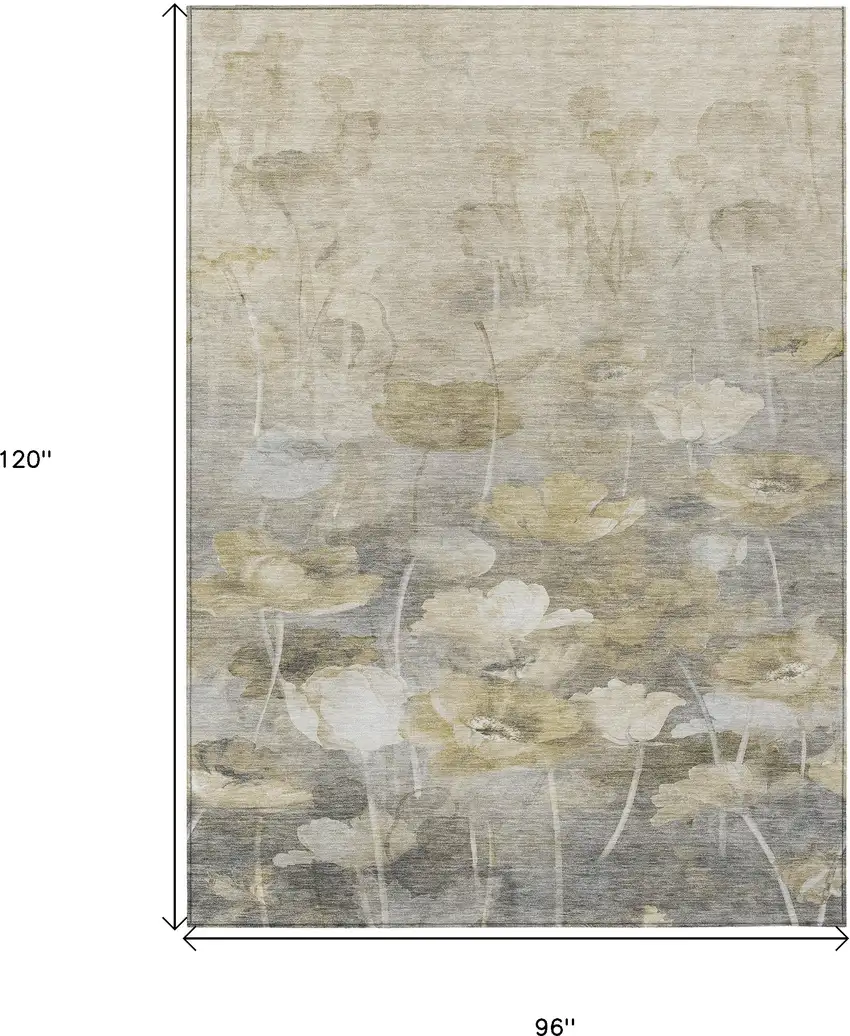 Beige Taupe And Wheat Floral Washable Indoor Outdoor Area Rug Photo 3