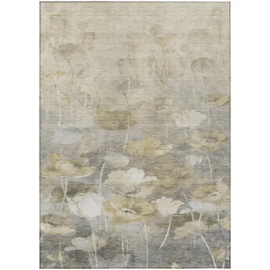 Beige Taupe And Wheat Floral Washable Indoor Outdoor Area Rug Photo 2